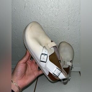 Birkenstock Boston Clog – White Leather – Size 38 (Narrow Fit)